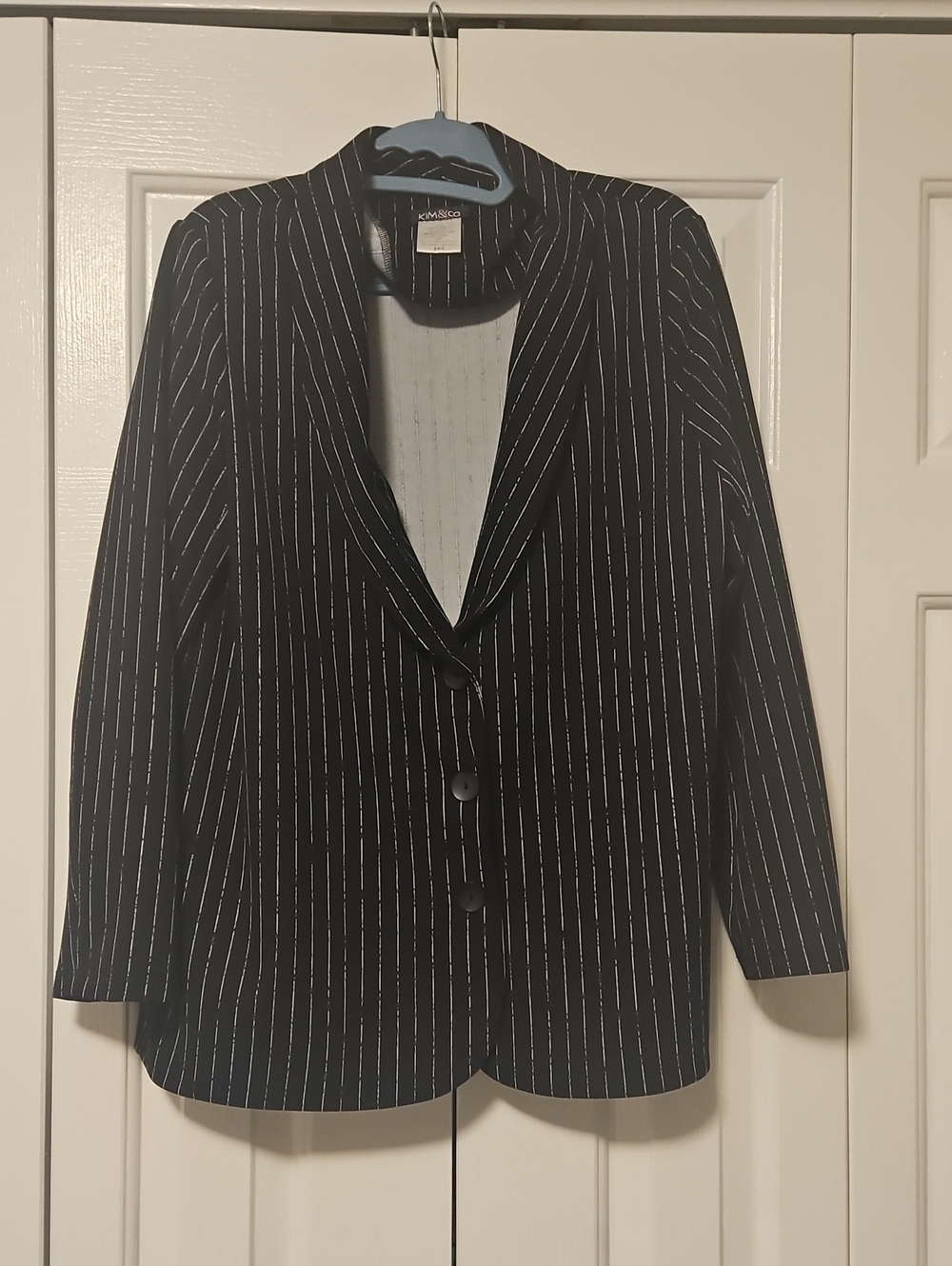Kim&Co. Black Blazer with White Pinstripes Add To Bundle